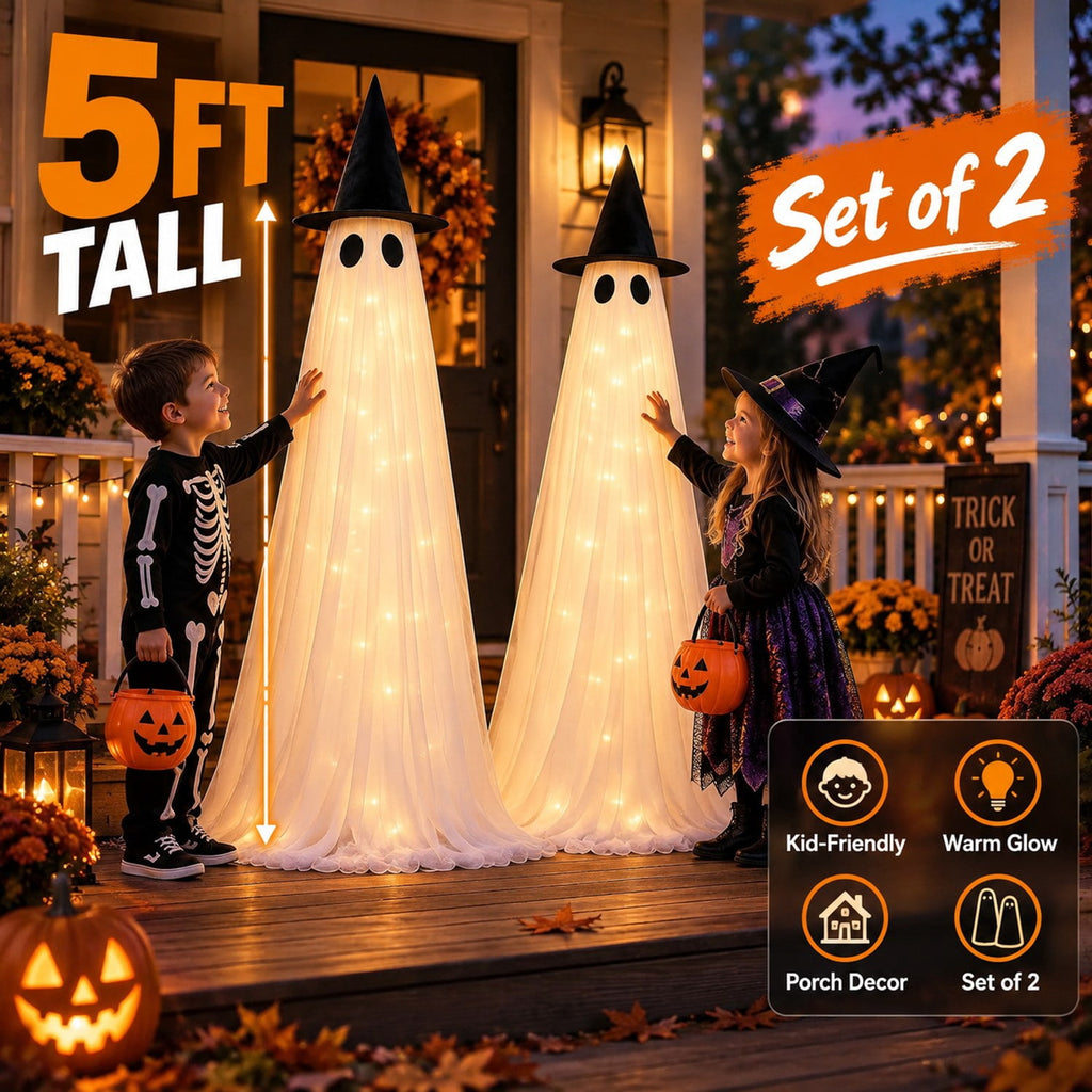 Light Up Halloween Ghost Decor 8 Modes Dual Power 5ft 2 Pack