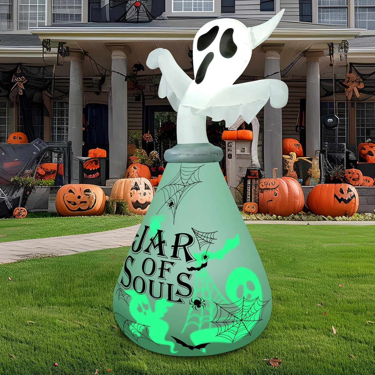 Joyfy 5 Ft Tall Halloween Inflatable Pumpkin,Blow Up Pumpkin with Projector Face and Music Lights,Outdoor Decorations for Yard,Garden,Lawn,Party