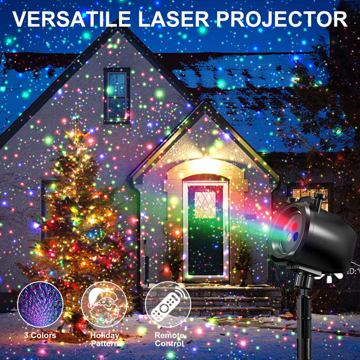 Christmas Laser Projector Lights Outdoor – RGB 3 Color Laser Light with 24 Patterns, IP65 Waterproof Starry Firefly Light Show for Garden Yard Holiday Party & Year-Round Decor