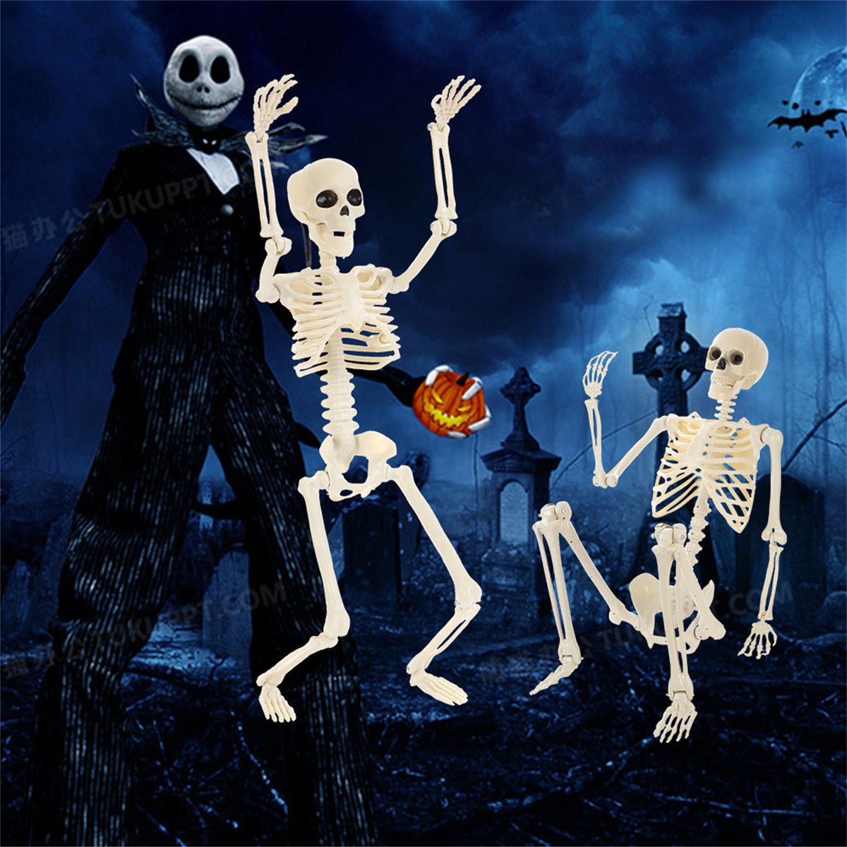 Halloween Spooky Skeleton 5.4ft Realistic Skeleton with Posable and Movable Joints Halloween Mood Enhancer, Decor for Halloween Outdoor/Indoor Decoration